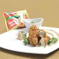 INDOMIE CHEESE ROLLS WITH CARBONARA SAUCE